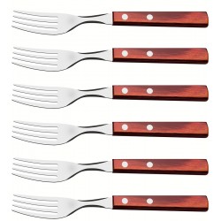 Jogo 6 Garfos Sobremesa Polywood Aço Inox Tramontina Com Cabo De Madeira Vermelho